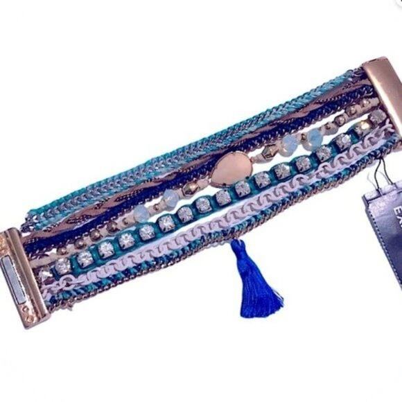 Express Boho Multi Strand Bracelet Magnetic Bracelet 7" Summer Beach Vibes Blue - Picture 6 of 7